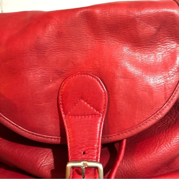 Vintage red leather unisex backpack - Picture 7 of 11